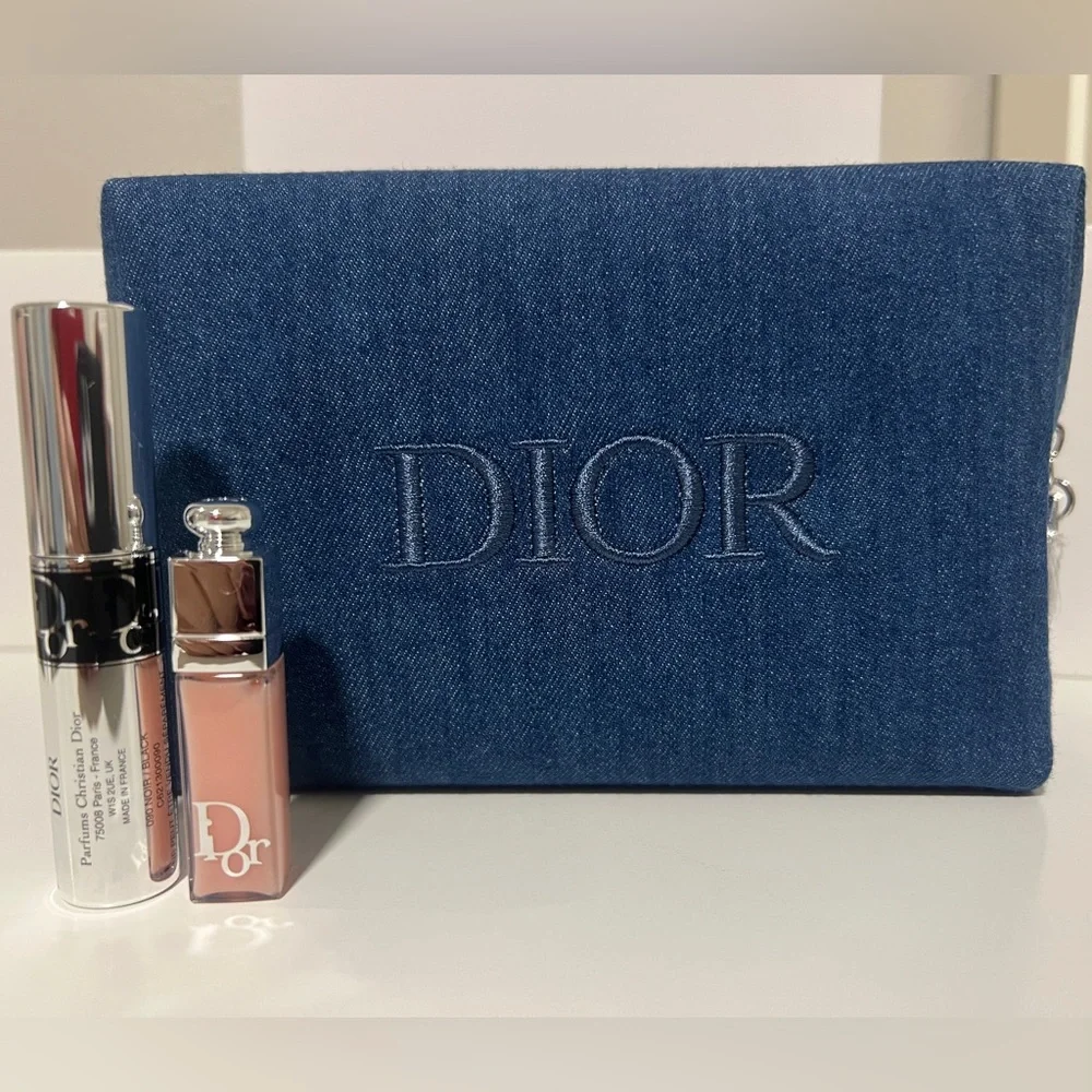 Dior Denim Blue Makeup Pouch with mini Lip gloss and mini Mascara 3pcs set - Picture 3 of 6